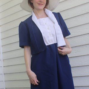 70s Blue White Day Dress S M Montgomery Ward Casual